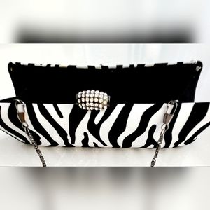 Clutch purse, zebra print with silver chain strap